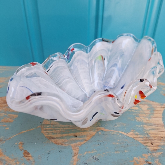 Murano Glass Bowl Made in Italy Hand Blown Centerpiece Seashell Gifts for Her - Picture 3 of 16